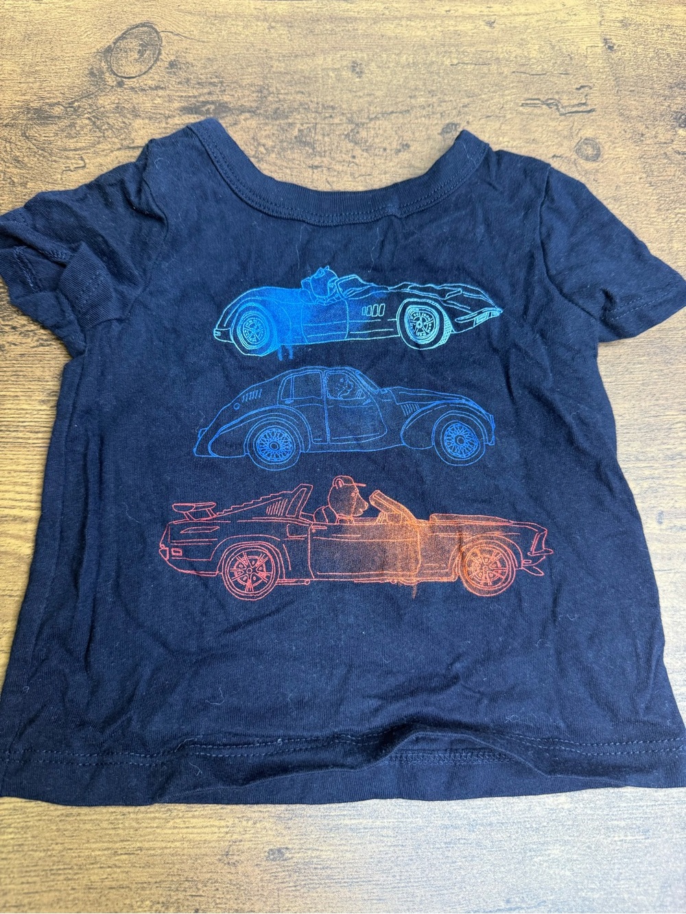 ⭐️5 for $20⭐️ Joe Fresh Boys Black Tee with Blue and Orange Car Graphics 3-6M